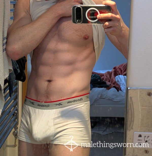 White REEBOK Boxers Loaded With My Thick Heavy D*ck Scent 💦 Breathe In That Ripe C*ck Head Lads