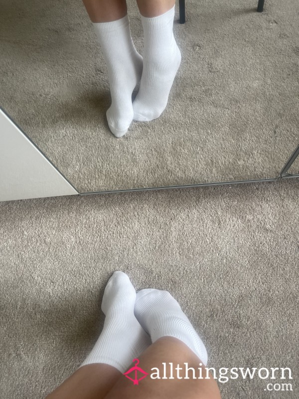 White Ribbed, 2 Day Worn White Socks.
