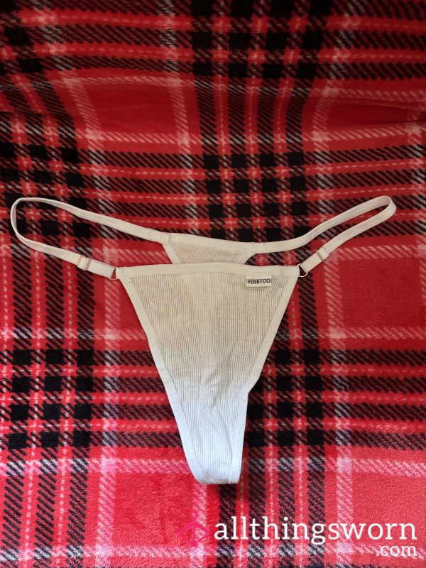 White Ribbed Cotton Gstring, XL