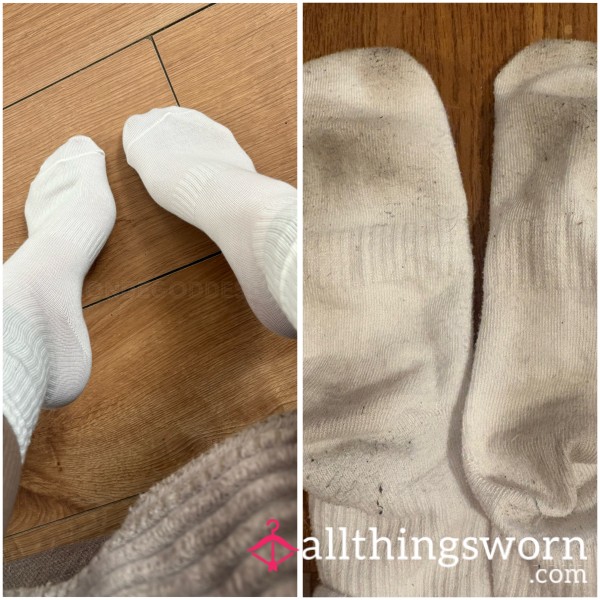 White Ribbed Toe Print Crew Socks