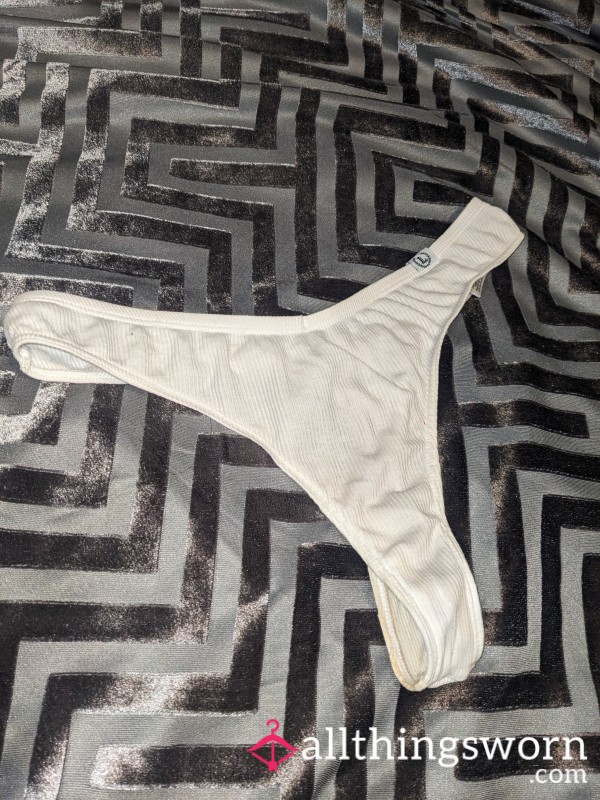 White Ribbed Thong