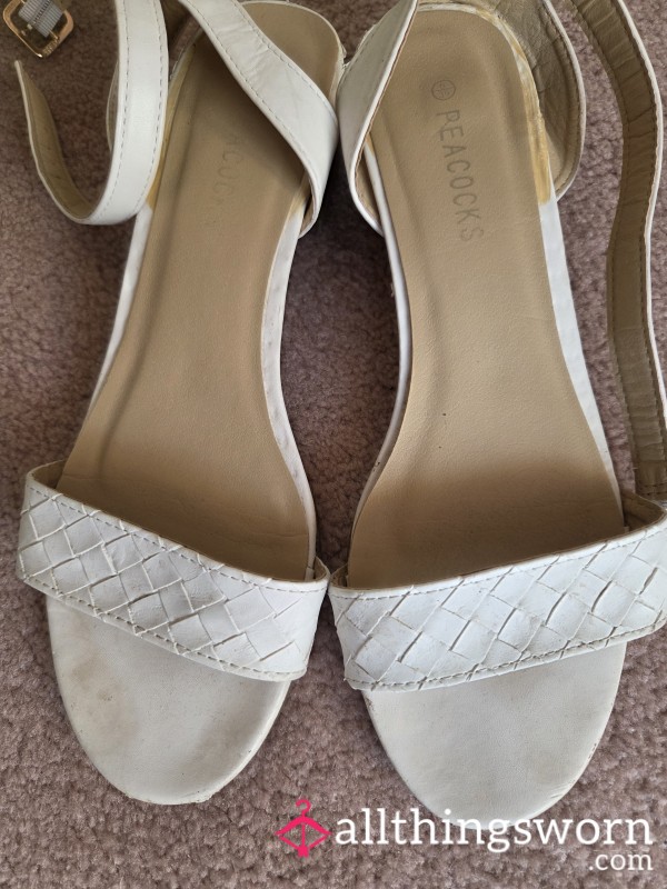 White Sandals Size 6 Worn Used For 1 Yr