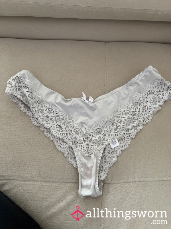 🤍 White Satin & Lace Worn Panties – Pure, Intimate & Naughty 🤍