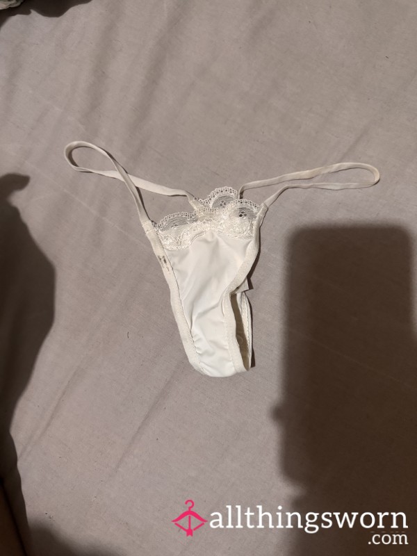 🤍 White Satin & Lace Worn Thong 🤍