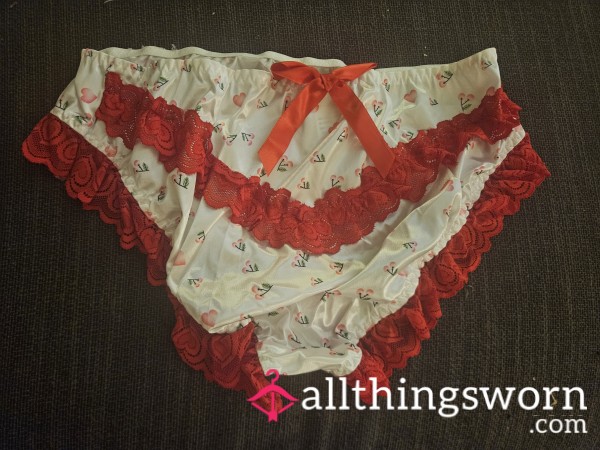 White Satin Like Panties With Cherry Print