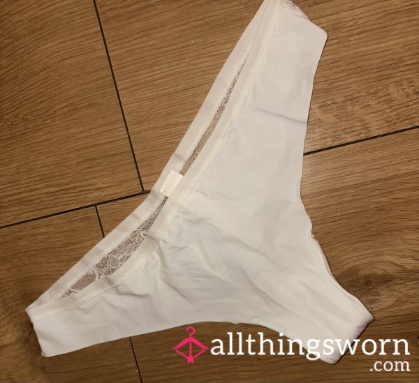 SOLD!!! White Satin Thong With Lace Back