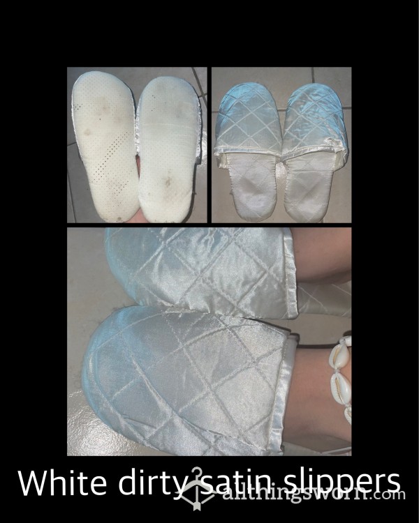 White Satin Used Dirty Slippers