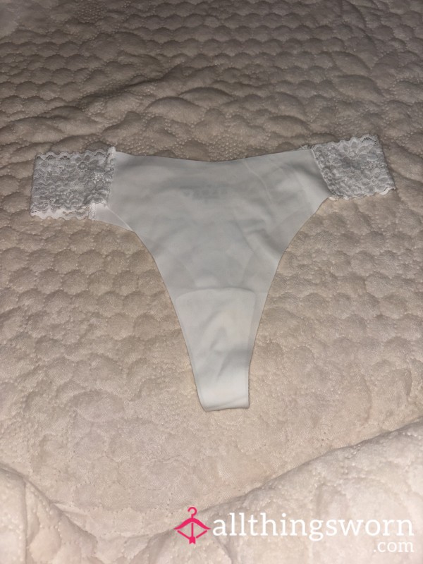 White Seamless Thong With A Lace Waist