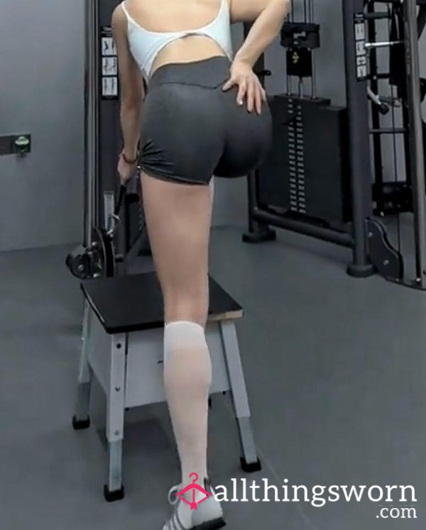 White Sheer Calf-length Socks Worn For Working Out