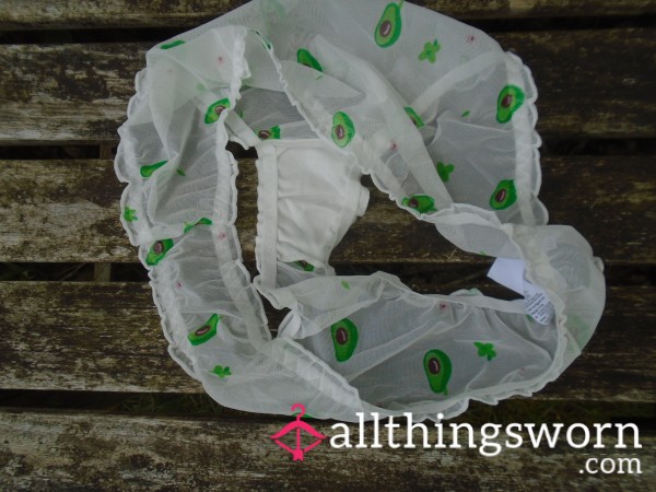 White Sheer Panties With Green Pattern😏