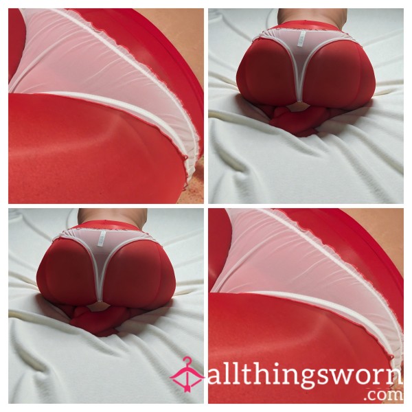 White Sheer Thong With Red Trim