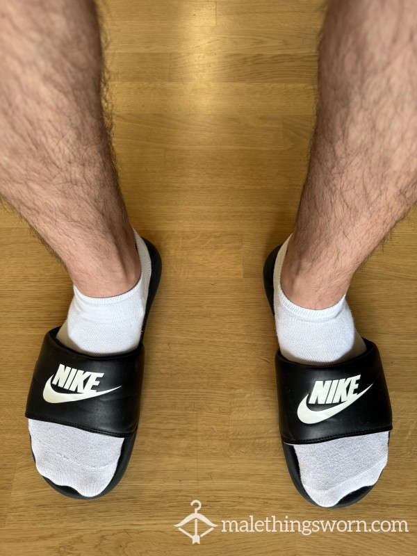White Sneaker Socks - Worn In Stinky Sliders