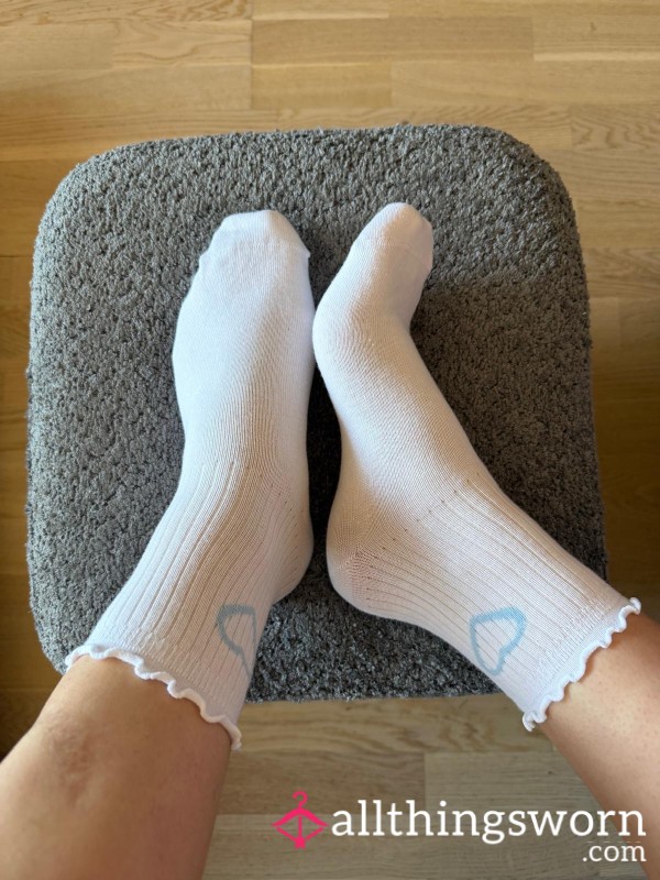 💙 White Socks With Blue Heart – Worn Just For You 💙