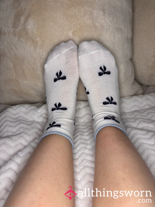 White Socks With Dark Blue Bows