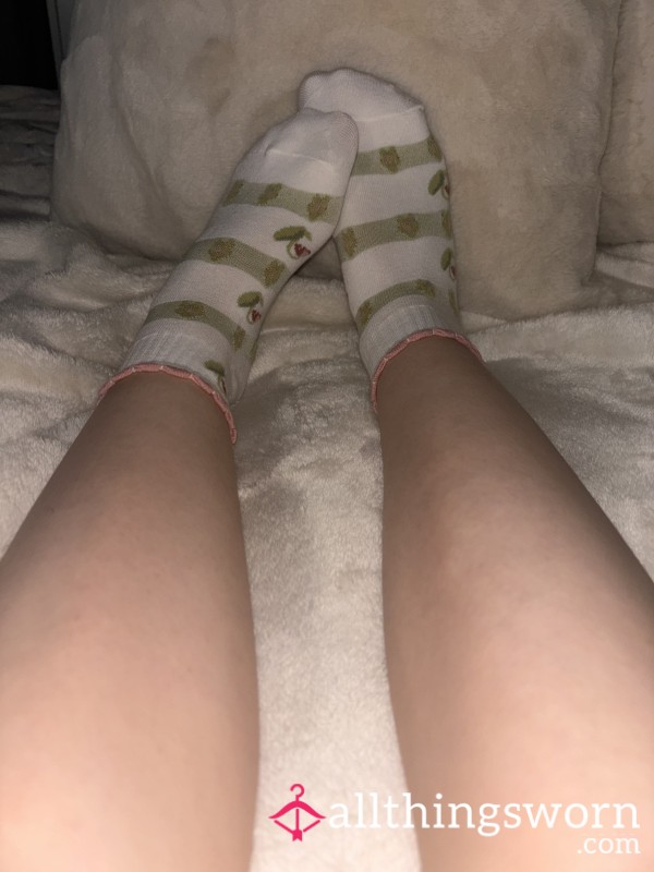 White Socks With Green Flowers