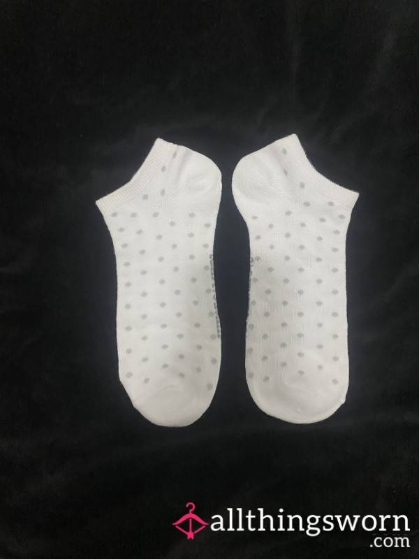 White Socks With Grey Polka Dots