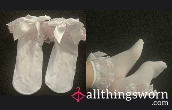 White Socks With Pink Ruffle Detail