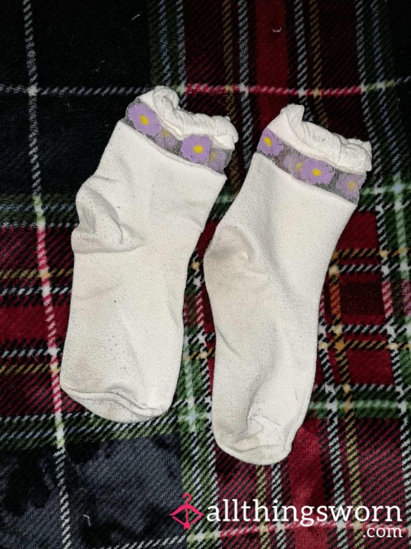 White Socks With Purple Flowers