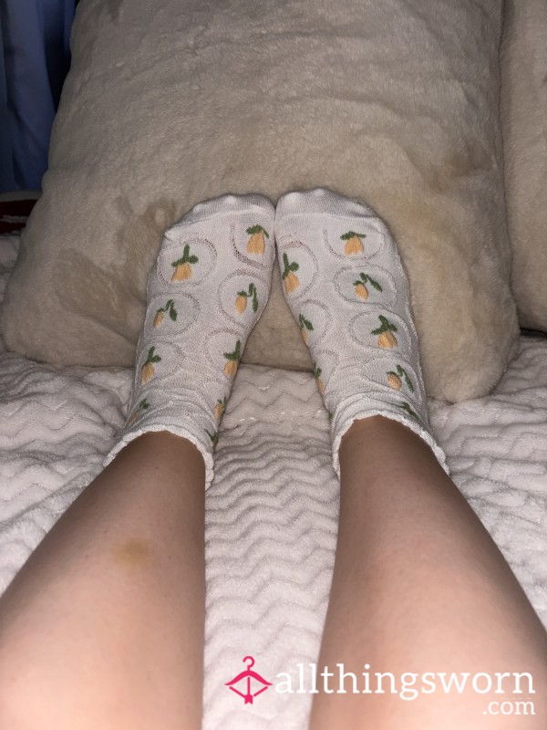 Old White Socks With Tulip Flowers