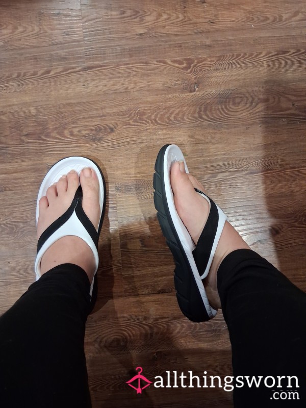 White Soled Flip Flops Available For Wear