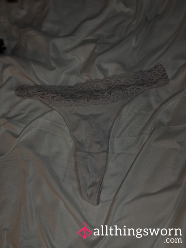 White Solid With Lace Strap Thongs