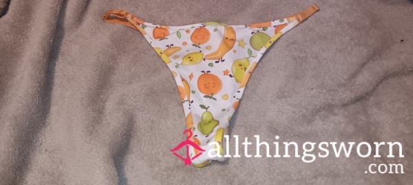 White Spandex Multicolored Fruit Thong Size-L