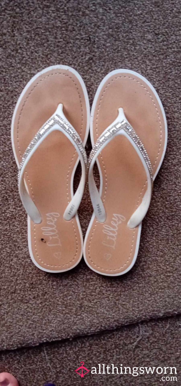 White Sparkly Flip Flops £25