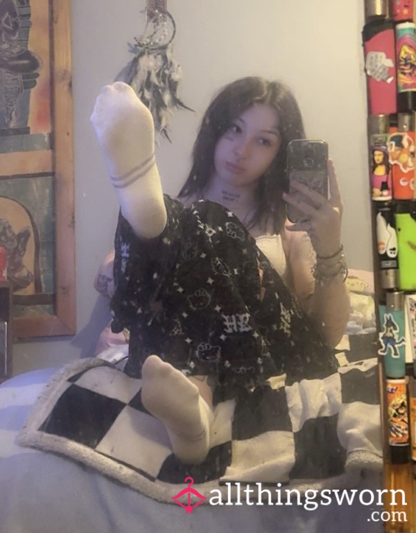 White Sports Ankle Socks With Coloured Stripes