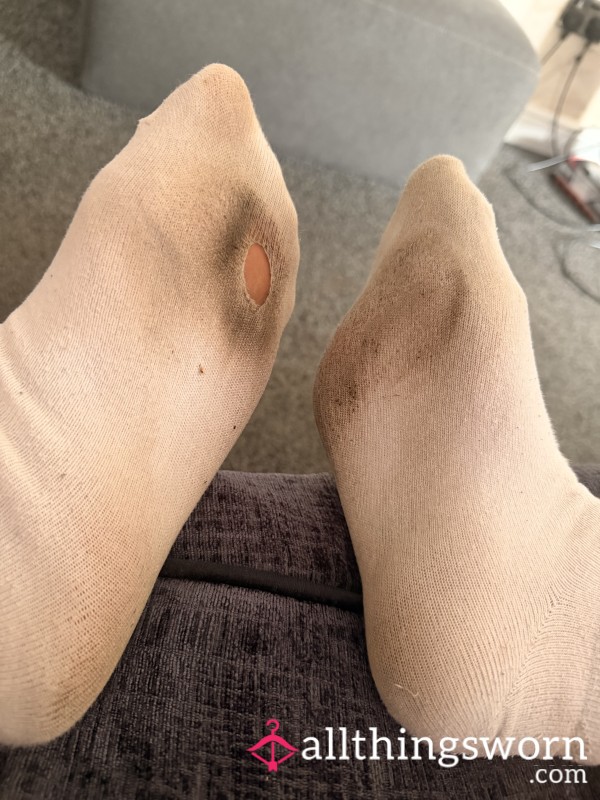 White Stinky Sweaty Socks Worn All Day With A Hole In Them 🥵🤭🫣