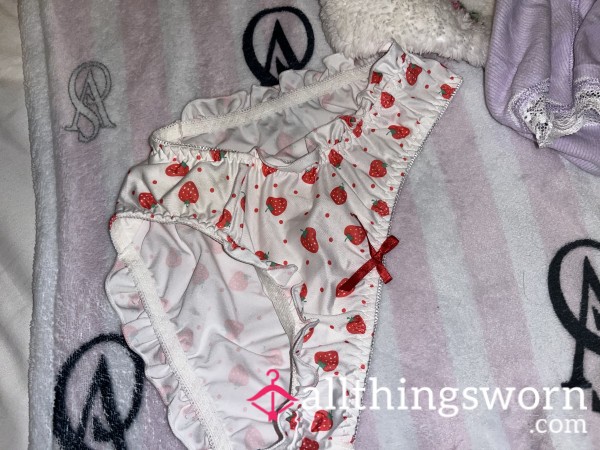 White Strawberry Print Silky Soft Panties 🍓