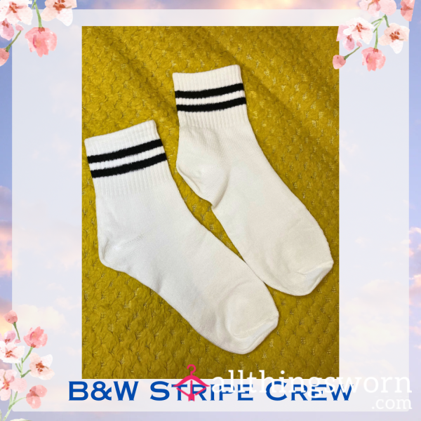 White Stripe Crew Socks 🦓 2 Day Wear + 1 Workout Included - £15 😈 Longer Wears And International Shipping Available 🌍