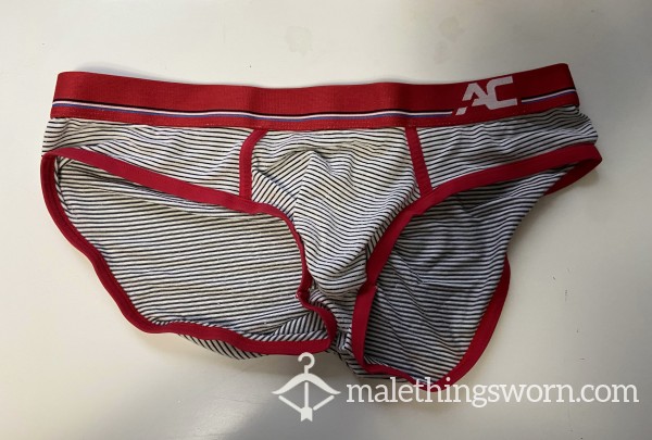 White Striped AC Briefs With Red Piping Size XL (35-38 In / 89-96 Cm)