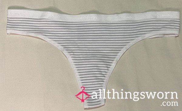 White Striped Cotton Thong