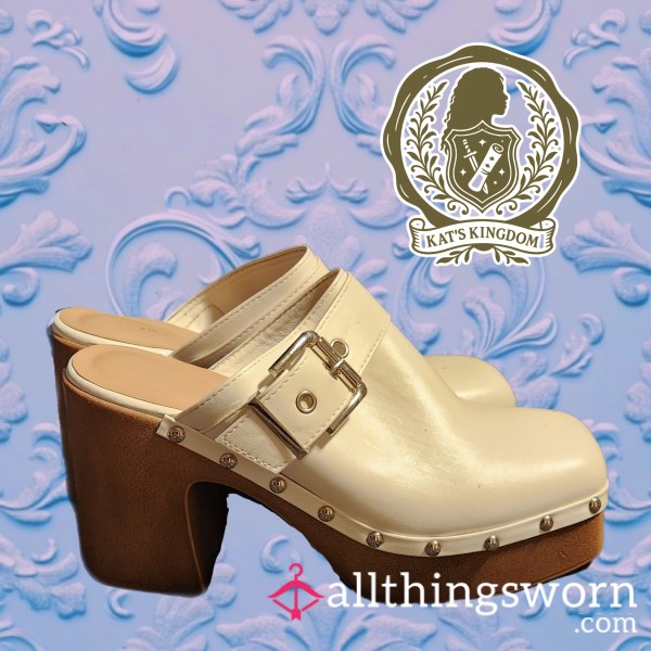 White Studded Mule Clog Heels | Size 9