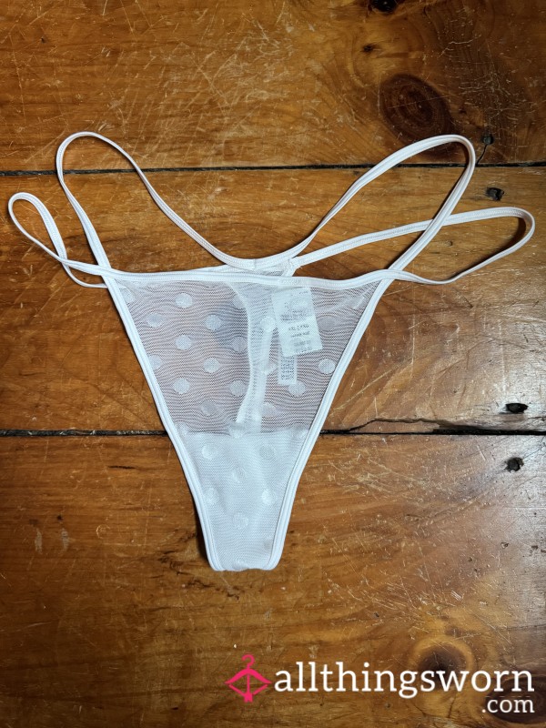 🤍⚪️ White Swiss Dot Dbl String Side Mesh Thong, XXL, VS
