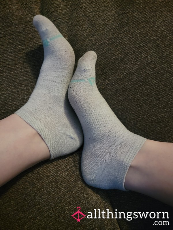 White & Teal Reebok Ankle Socks