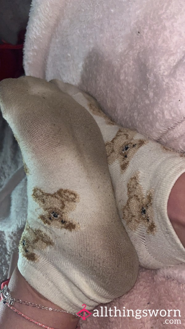 White Teddy Bear Print Socks