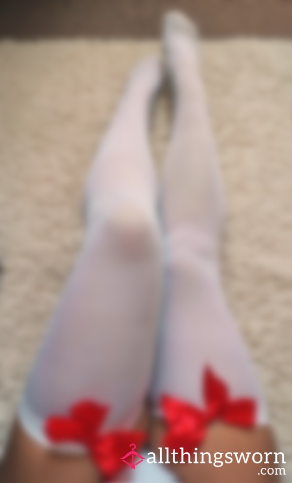 🤍🎀 White Thigh High Stockings 📷