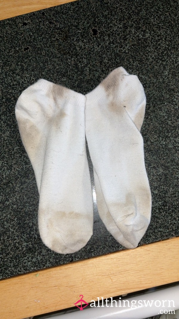 White Thin Sweaty Hiking Shoes Socks