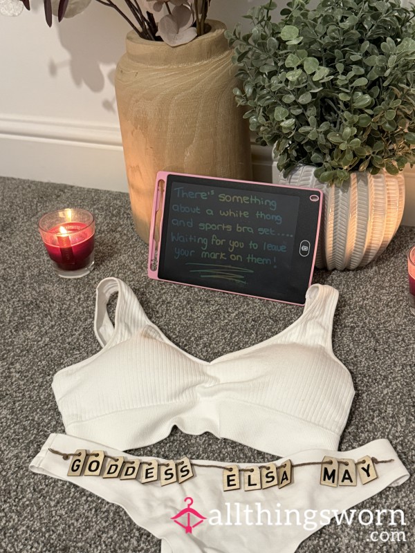White Thong & Sports Bra Set