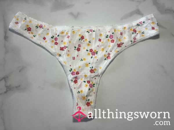 White Thong W/ Multi-Color Flowers