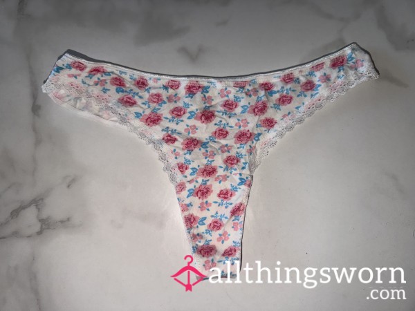 White Thong W/ Roses (size XS)