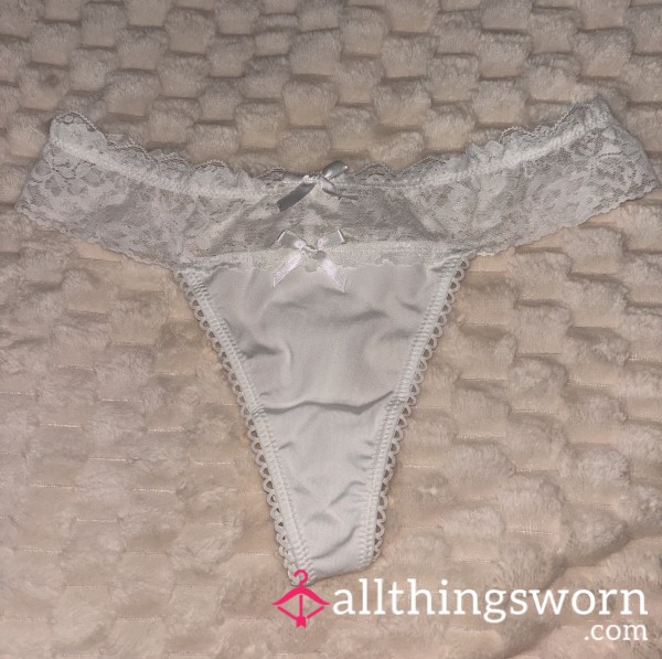 White Thong With A Lace Waist Band