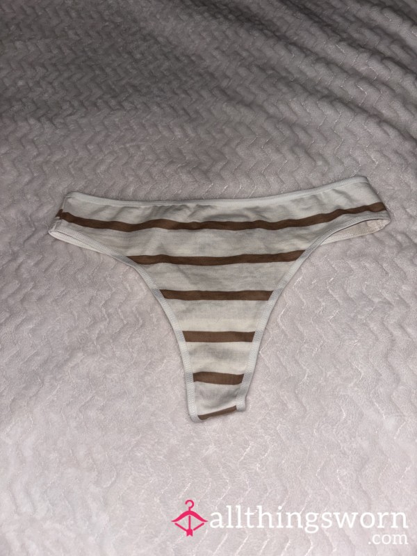 White Thong With Brown Stripes