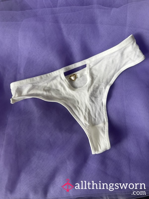 White Thong With Heart Detail 💋 Custom Wear Now! 💋