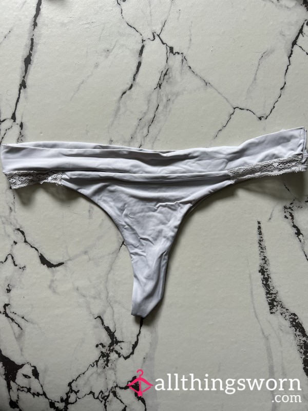 White Thong With Lace Trim