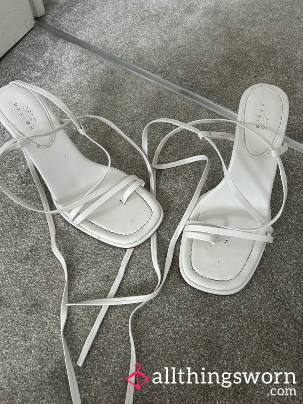 White Tie Up Heels