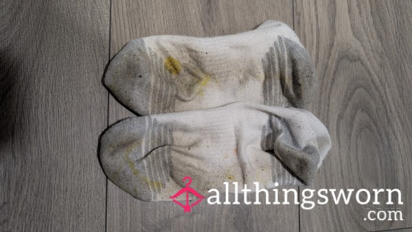 White Trainer Socks,  Dirt And Dinner Splodges
