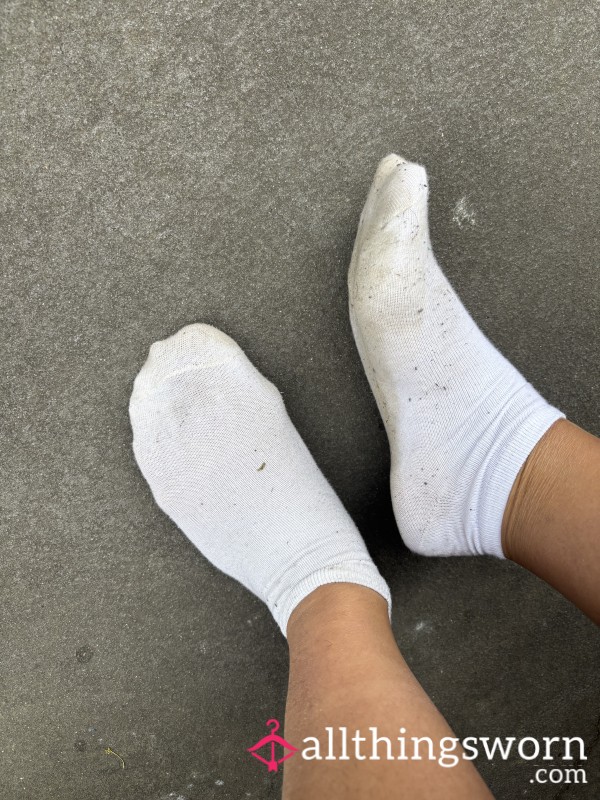 White Trainer Socks: Well-Worn Daily Socks – Unwashed & Authentic” Ready For New Owner 🤍🧦