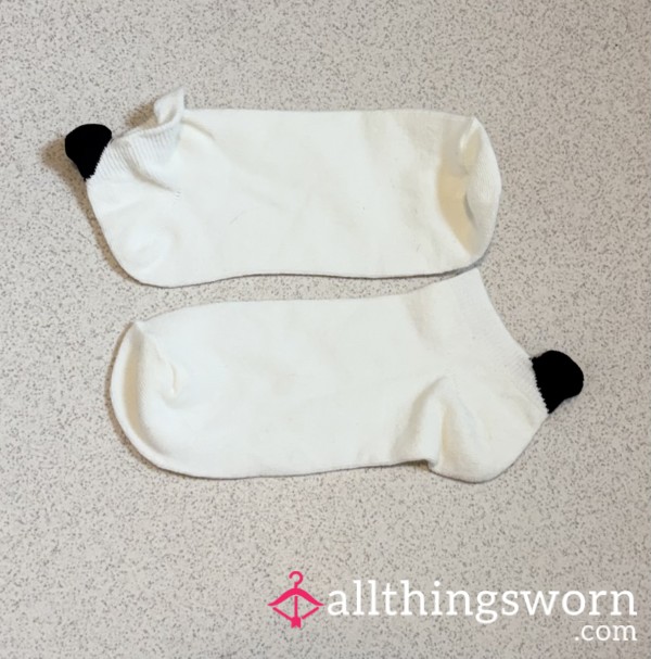 White Trainer Socks With Black Heart
